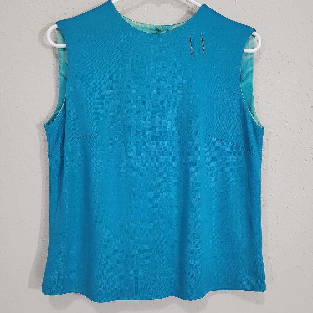 Vintage 60s Sleeveless Top Peter Stevens Womens Small Turquoise Blue Mod Tank